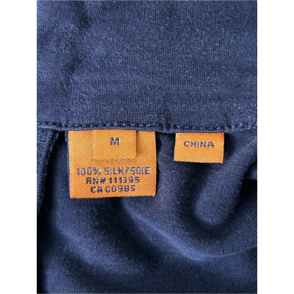 Tory Burch Navy Silk Zipper Mock Neck Long Sleeve Top M